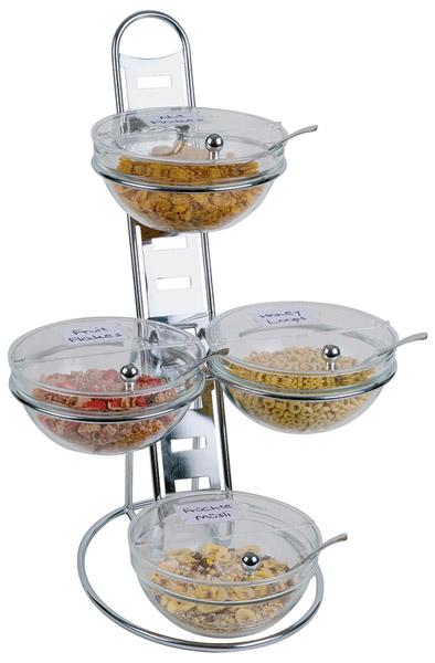 APS Buffetleiter "LITTLE", 12tlg. | 4 Glasschalen Ø 14 cm 0,5 Liter, 4 Schutzdeckel, 1 Leiter, 1 Doppelring, 2 Einzelringe | individuell zusammensetzbar